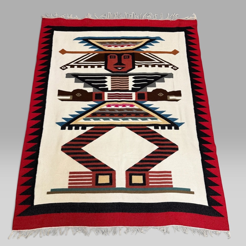 Artesanias Otavalo Ecuador 100% Wool Hand Woven Rug Wall Hanging 66"x53"